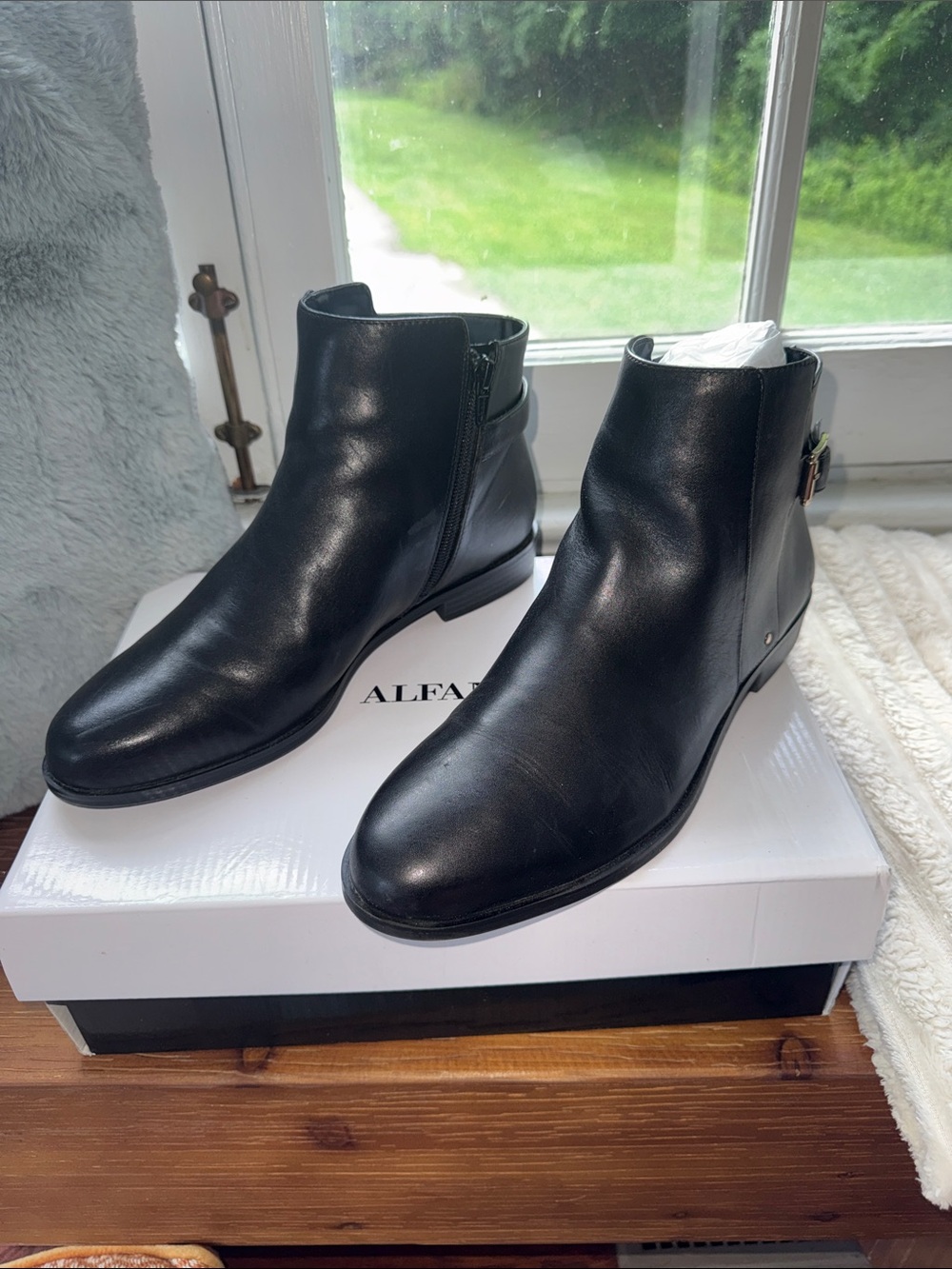 Alfani Harpper Black Leather Ankle Boots Buckle Detail Side Zip Booties